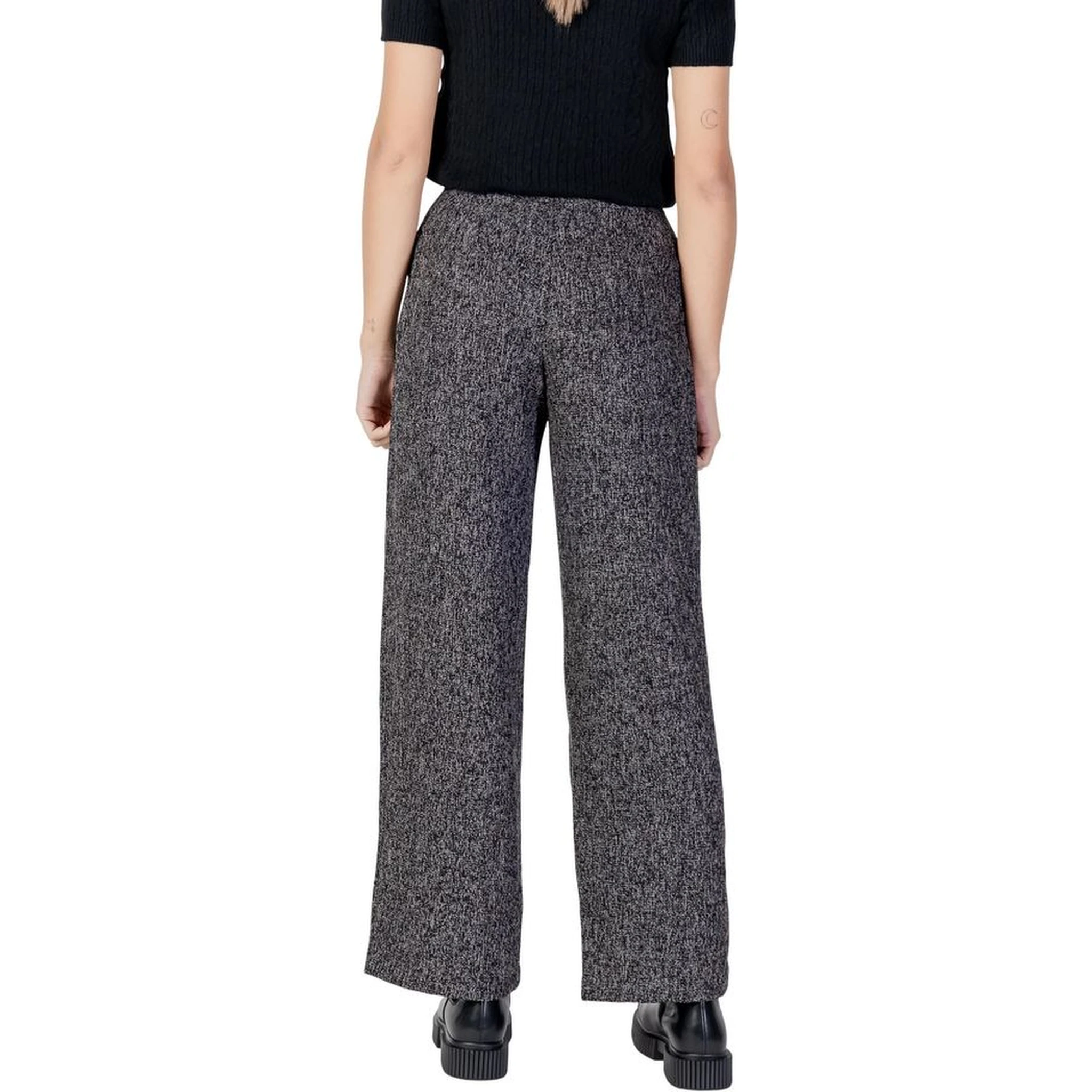 Black Polyester Flared Pants