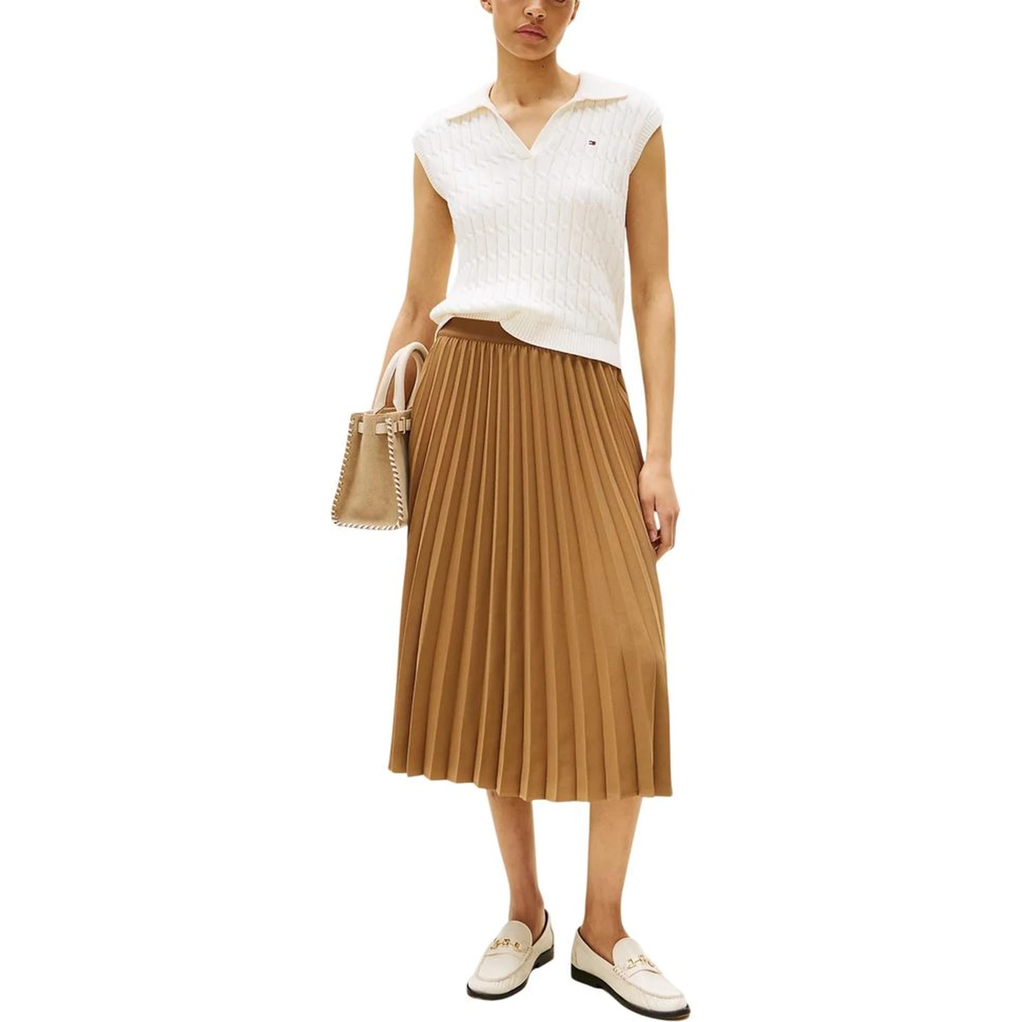 Brown Recycled Polyester Midi Skirt