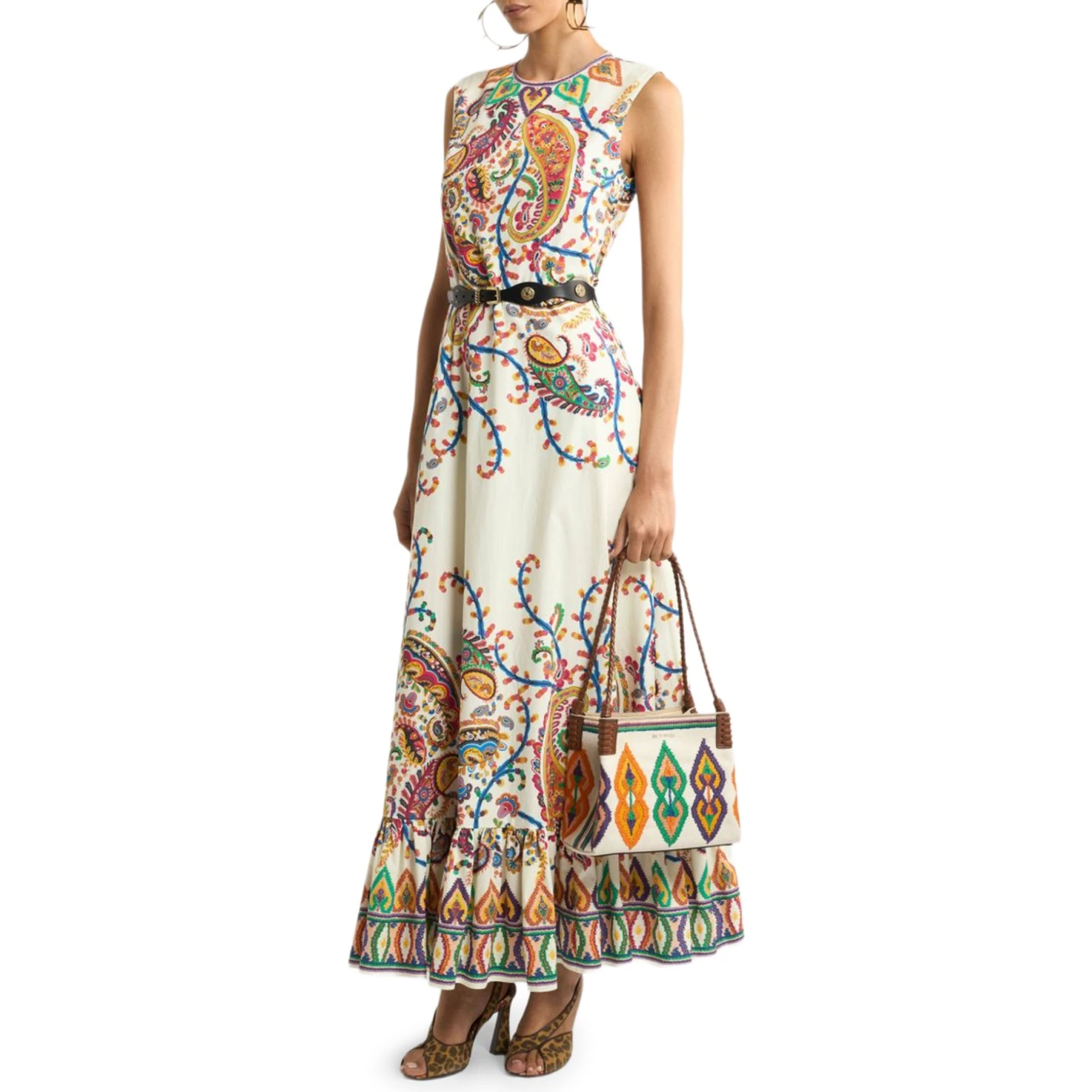 LONG DRESS WITH FLORAL PAISLEY PRINT