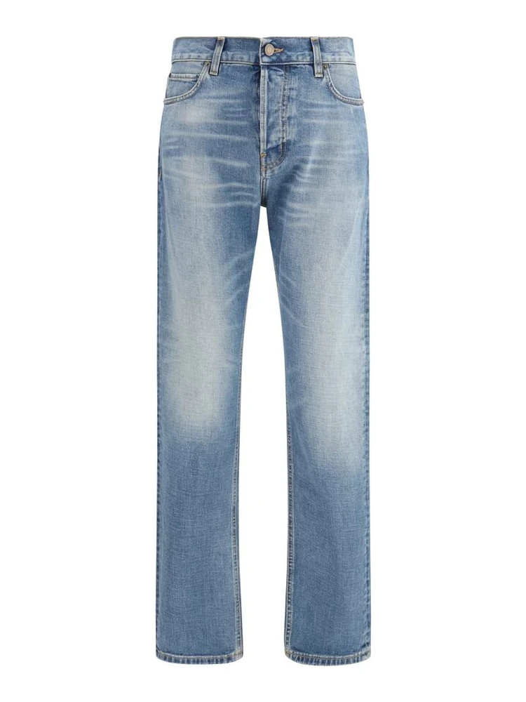 Blue Cotton Straight-Leg Jeans