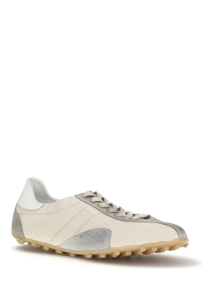 Beige Calf Leather Bos Taurus Athletic Sneakers