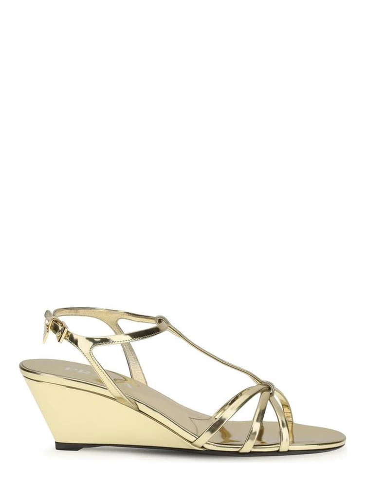 Gold Calf Leather Bos Taurus Wedge Sandals