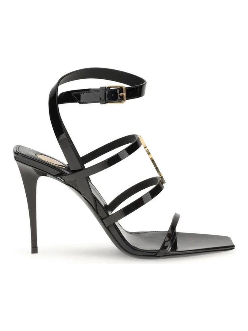 Black Calf Leather Bos Taurus Stiletto Heel Sandals