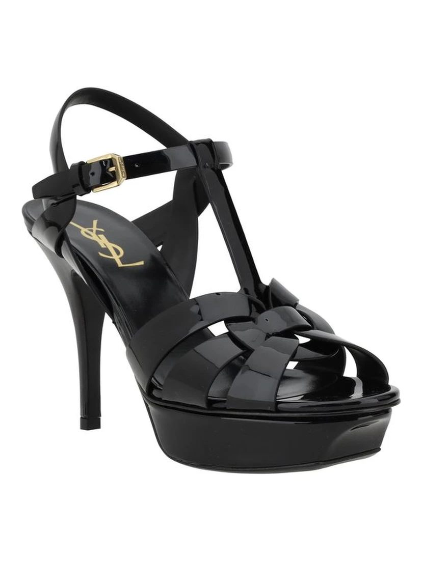 Black Calf Leather Bos Taurus Stiletto Heel Sandals