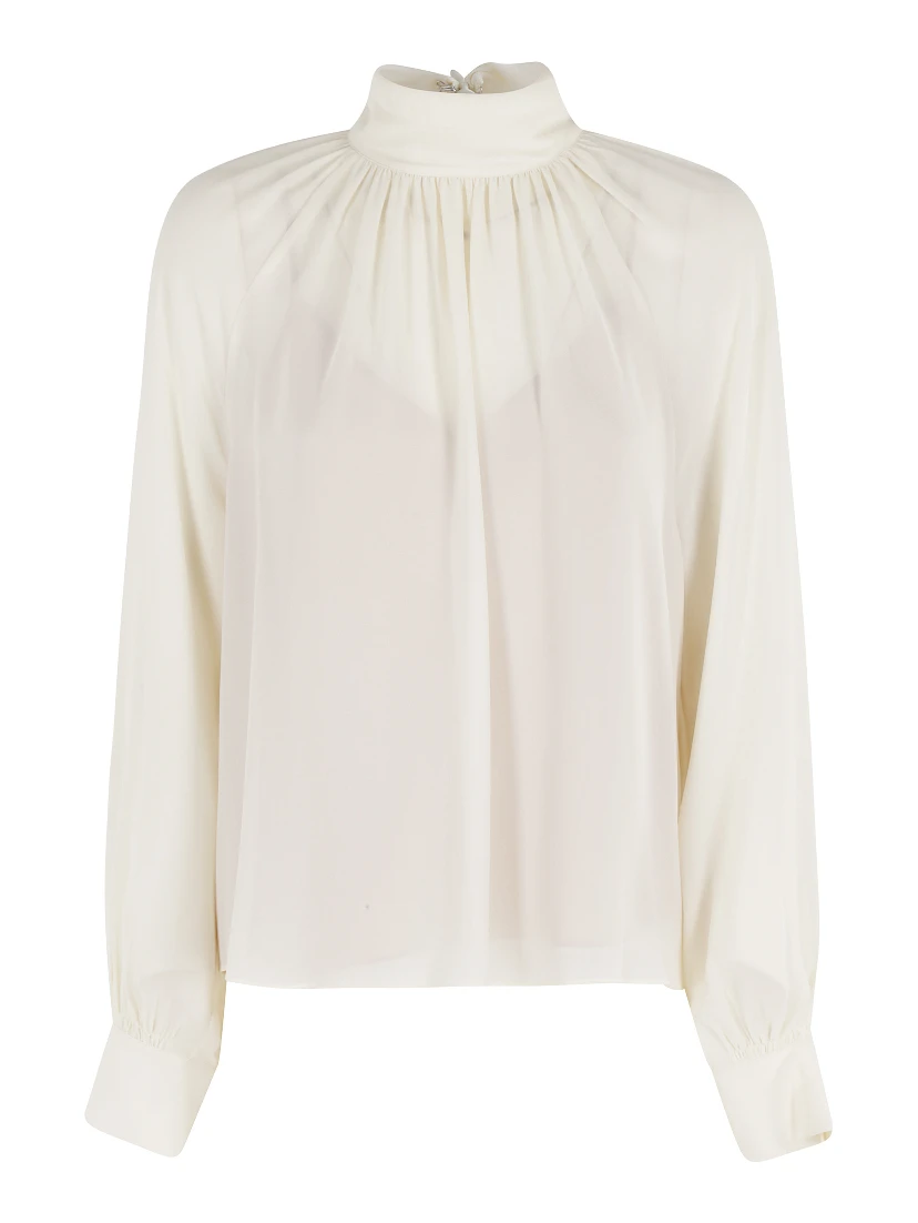 GATHERED DRAPED NECK BLOUSE