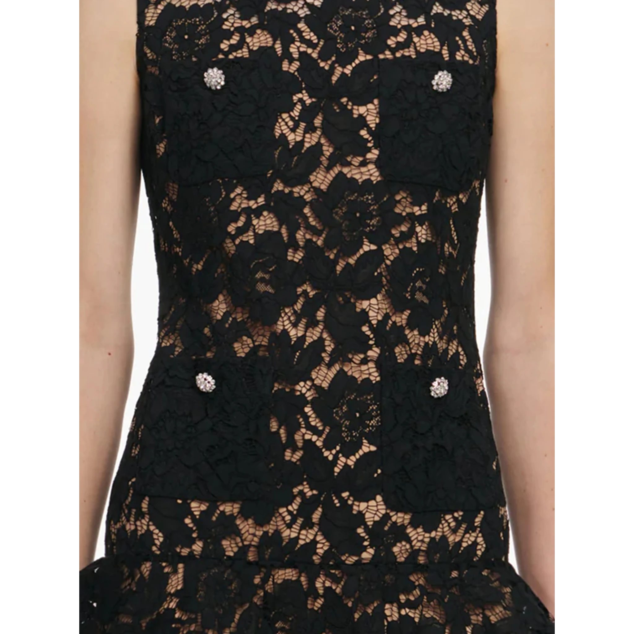 Black crystal lace mini dress