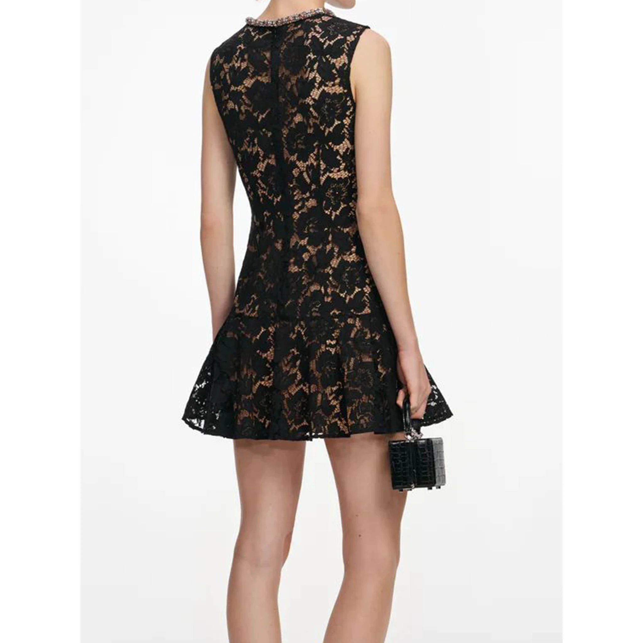 Black crystal lace mini dress