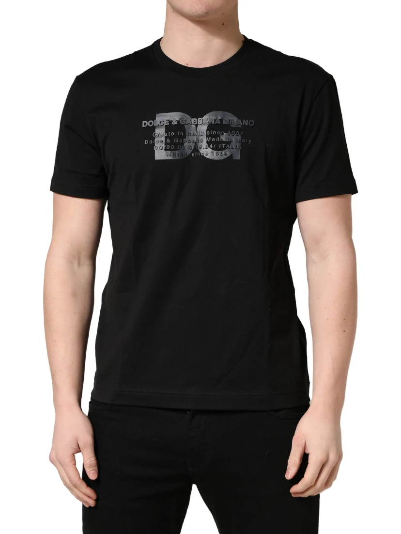 Black Logo DG Print Cotton Crew Neck T-shirt