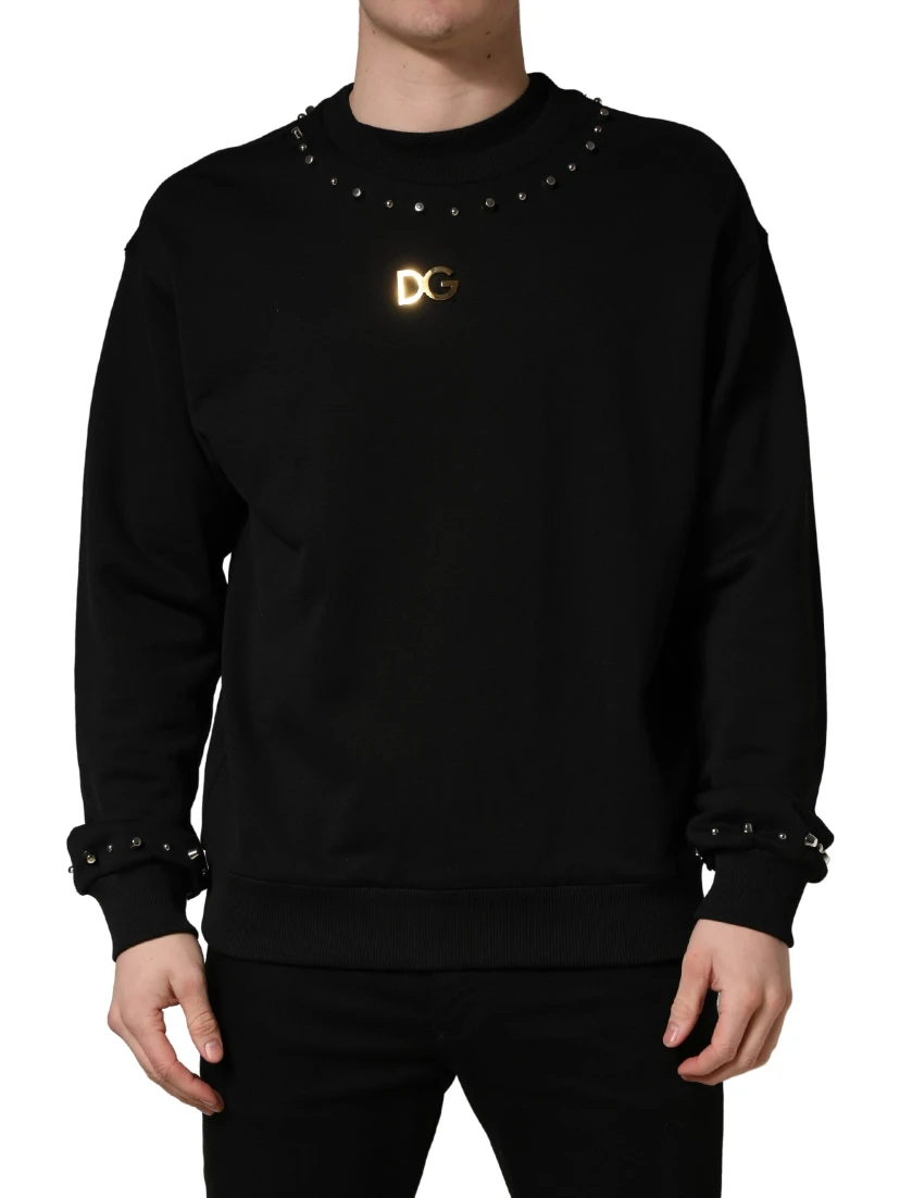 Black Embellished Cotton Sweatshirt Sweater