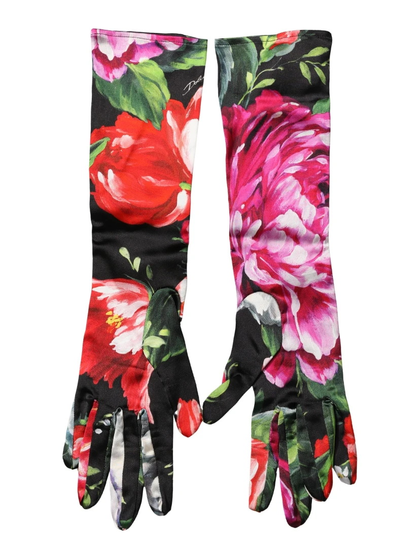 Multicolor Floral Print Elbow Length Women Gloves