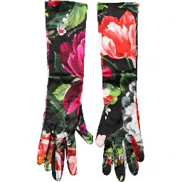 Multicolor Floral Print Elbow Length Women Gloves