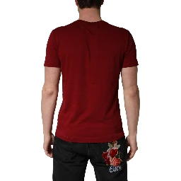 Maroon Cotton Crew Neck Short Sleeves T-shirt