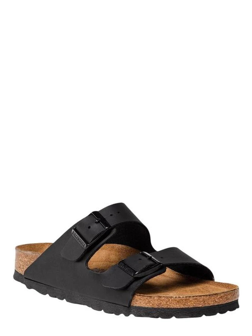 Black Synthetic Flat Sandals