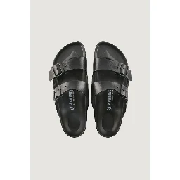 Black Polyester Flat Sandals