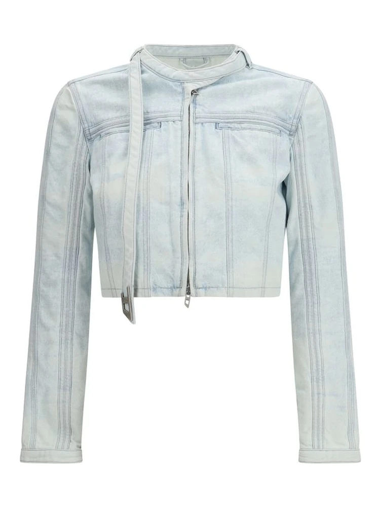 Blue Cotton Biker Jacket