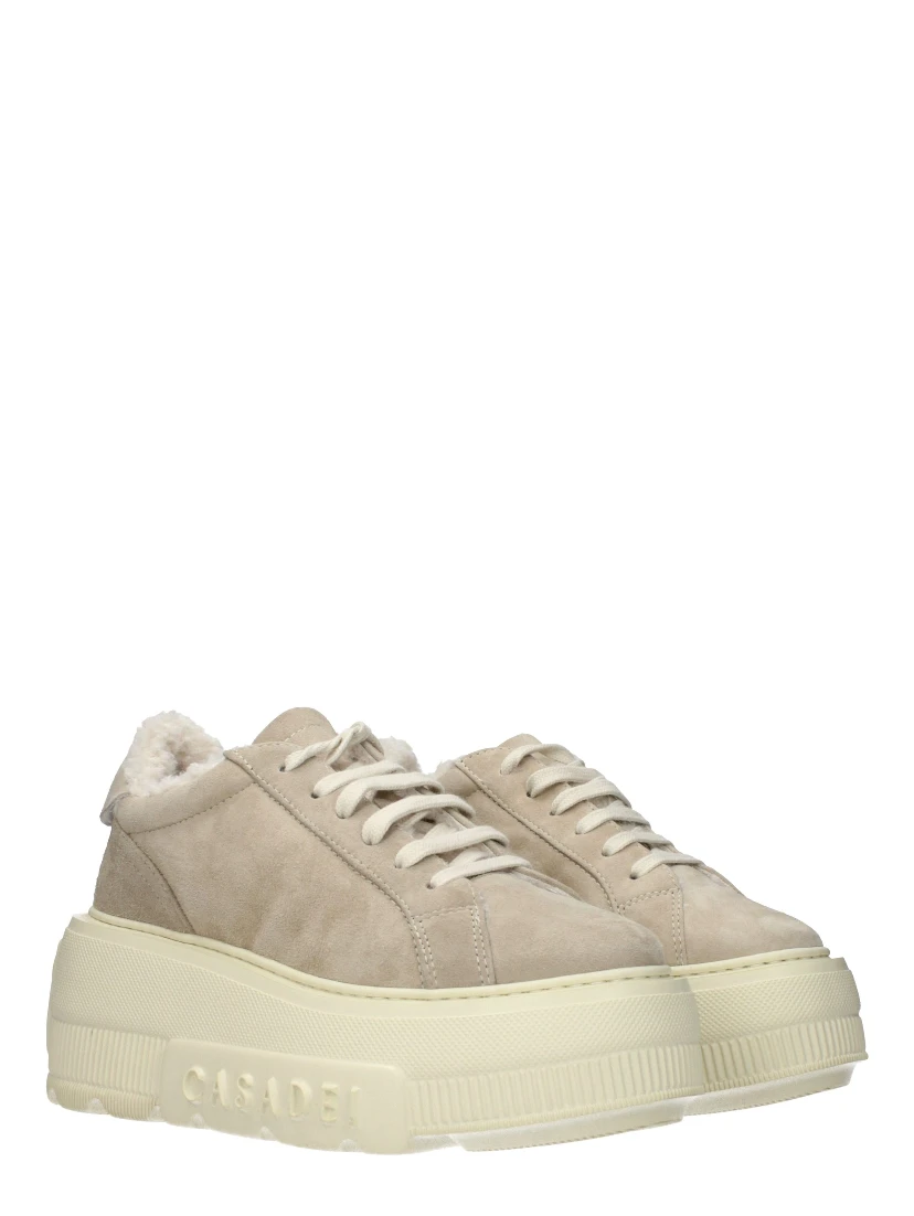 Beige Leather Chunky Sneakers