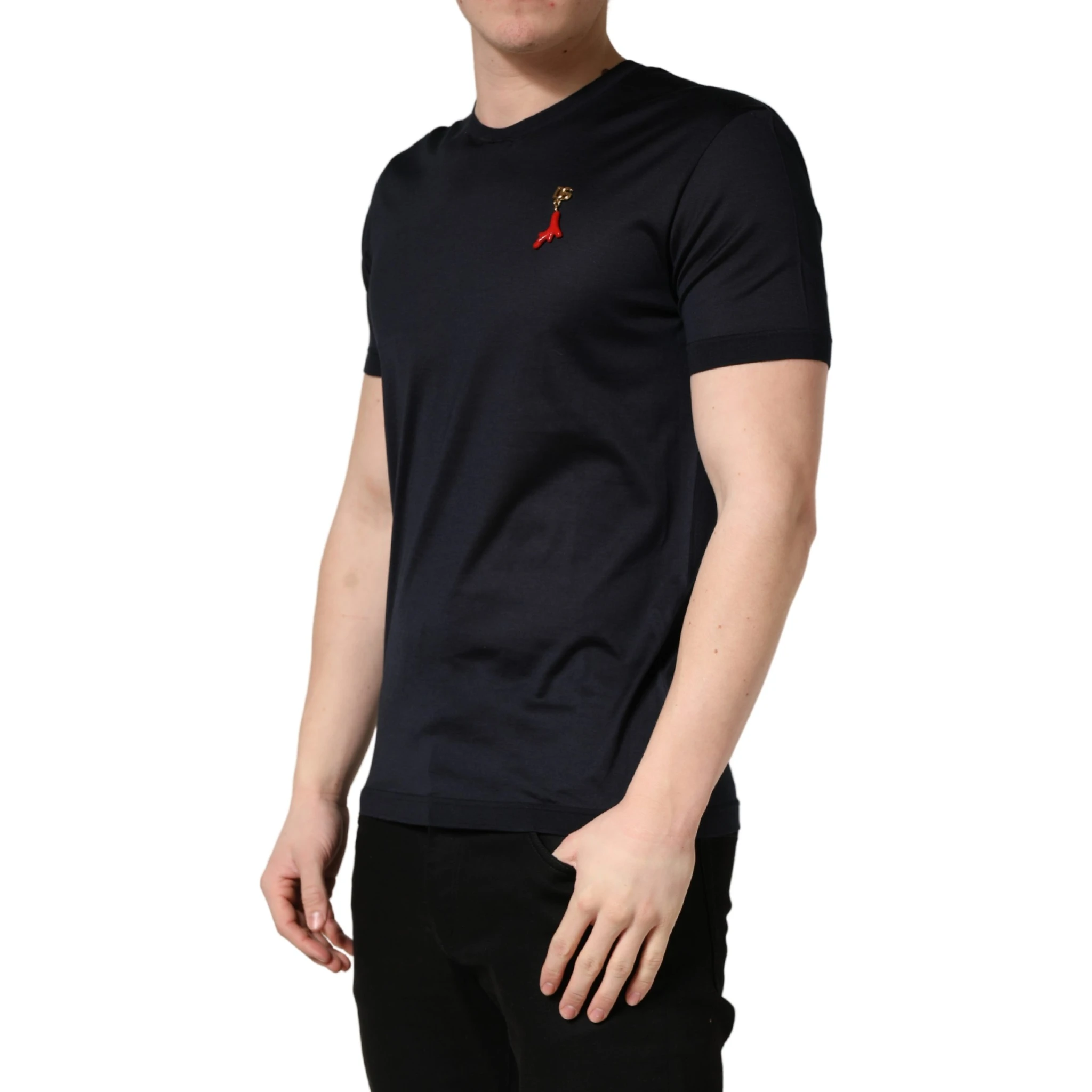 Dark Blue DG Logo Silk Men Crew Neck T-shirt