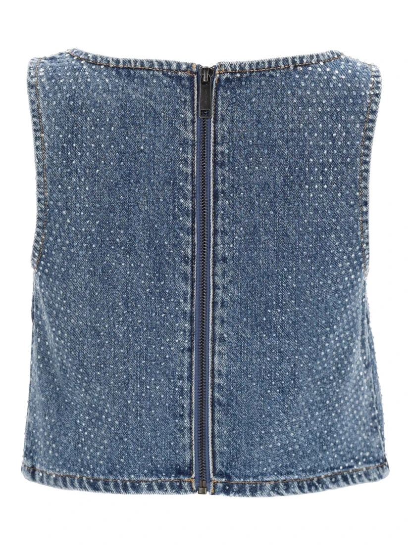 DENIM CROP TOP WITH RHINESTONES