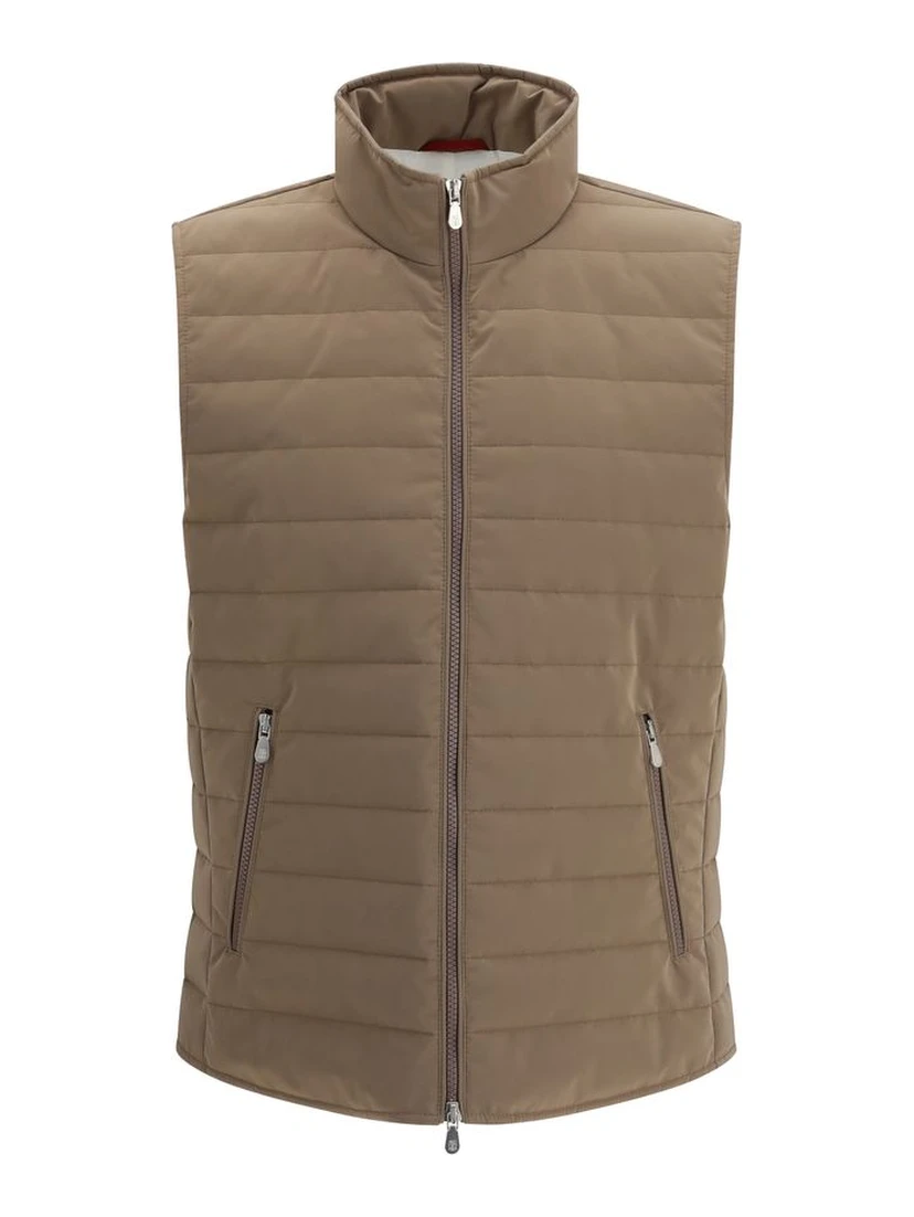 Beige Polyester Sleveless Jacket
