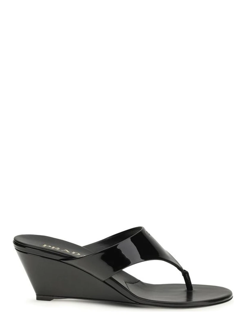 Black Calf Leather Bos Taurus Wedge Sandals
