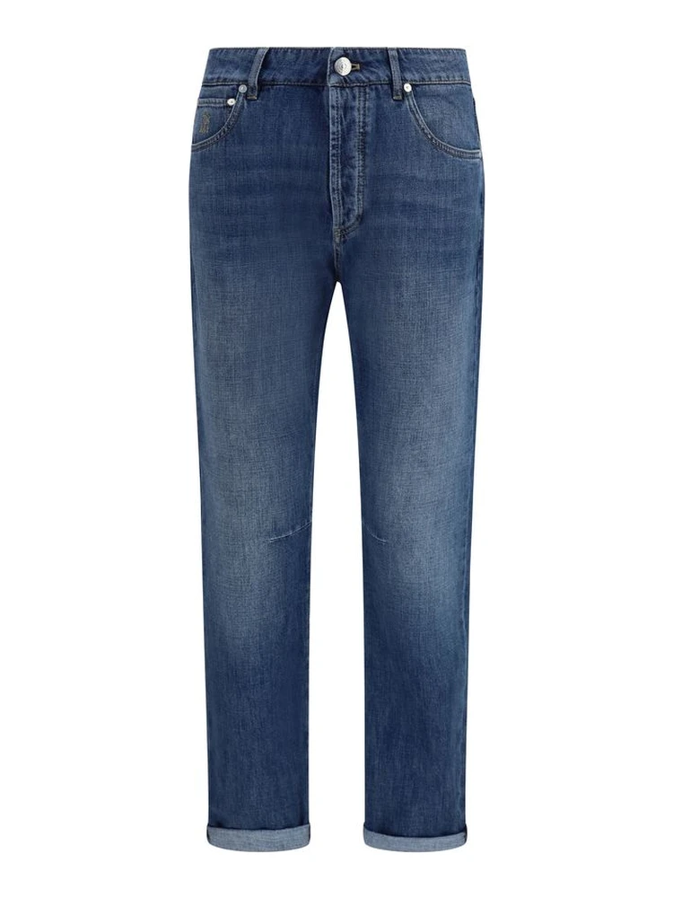 Blue Cotton Straight-Leg Jeans