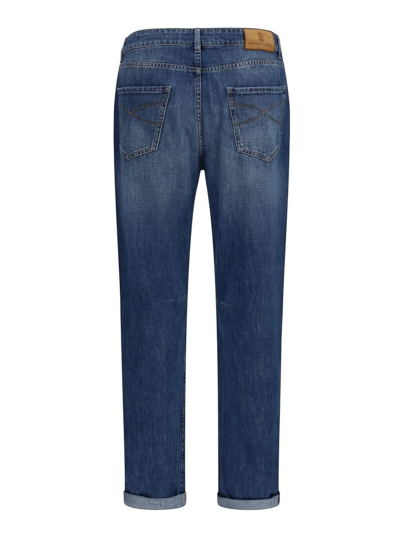 Blue Cotton Straight-Leg Jeans