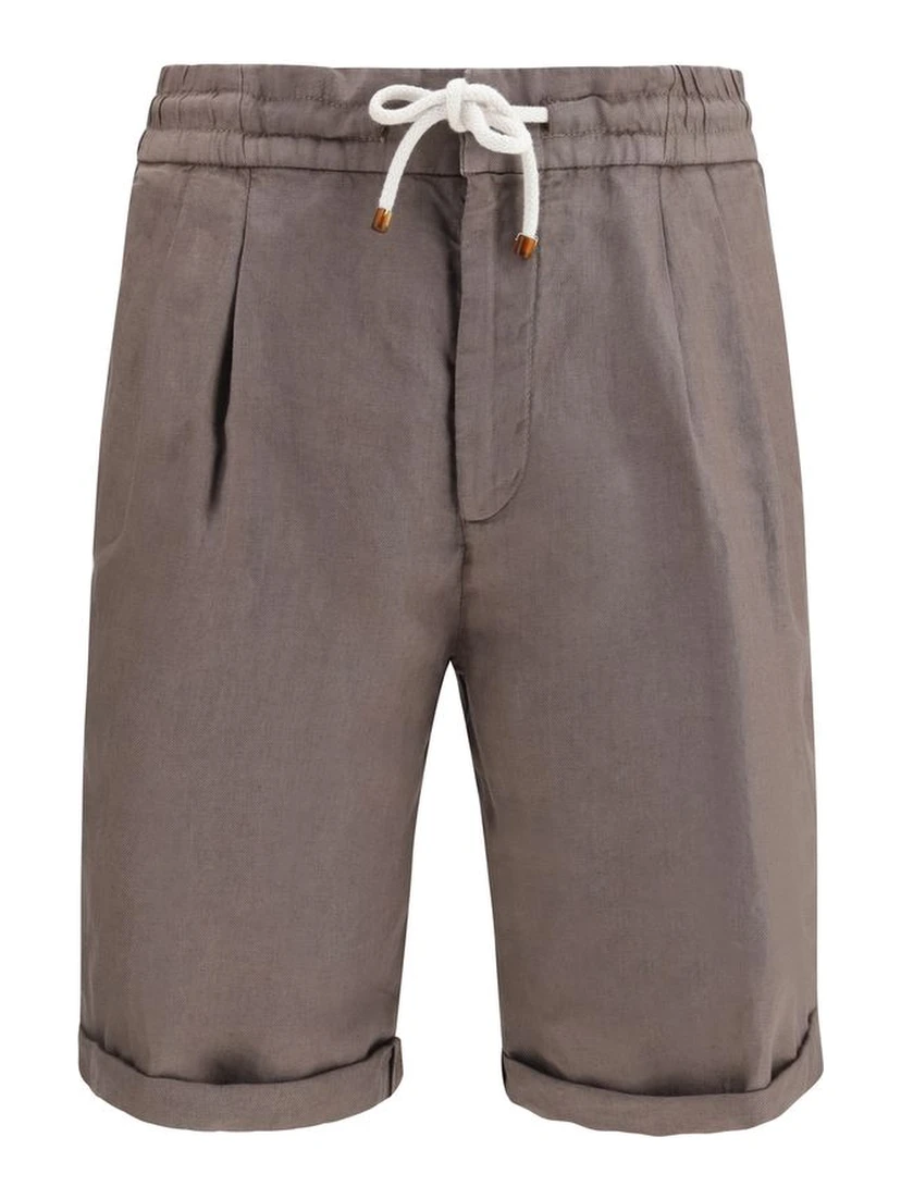Brown Linen Bermuda Shorts