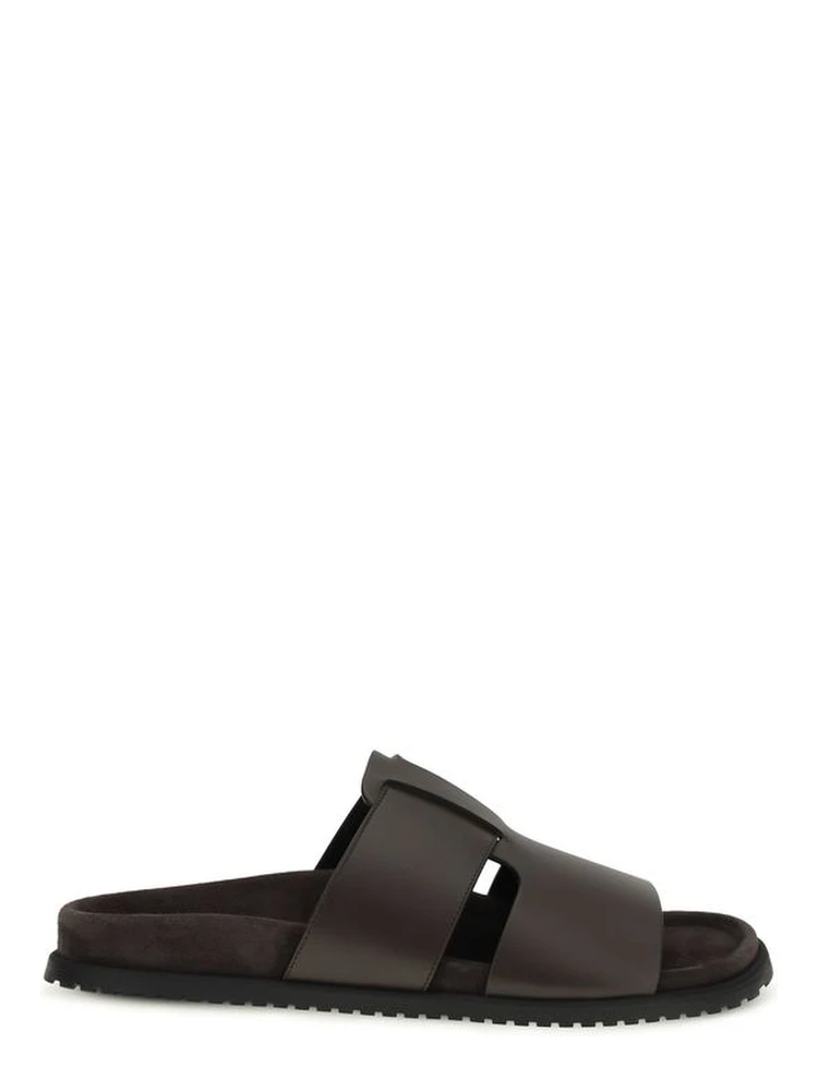 Brown Calf Leather Bos Taurus Flat Sandals