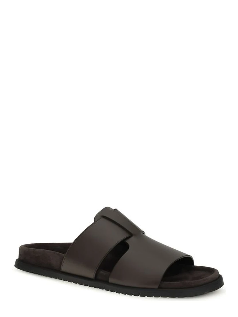 Brown Calf Leather Bos Taurus Flat Sandals