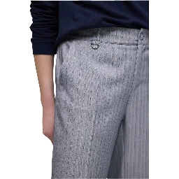 Blue Polyester Casual Pants