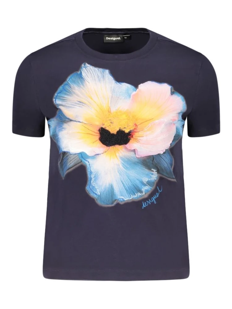 Blue Cotton Women T-Shirt