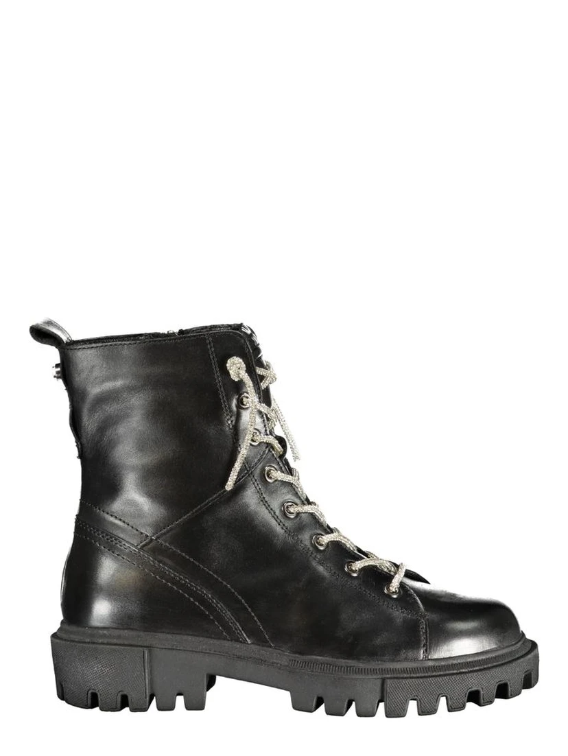 Black Leather Women Ankle Boot