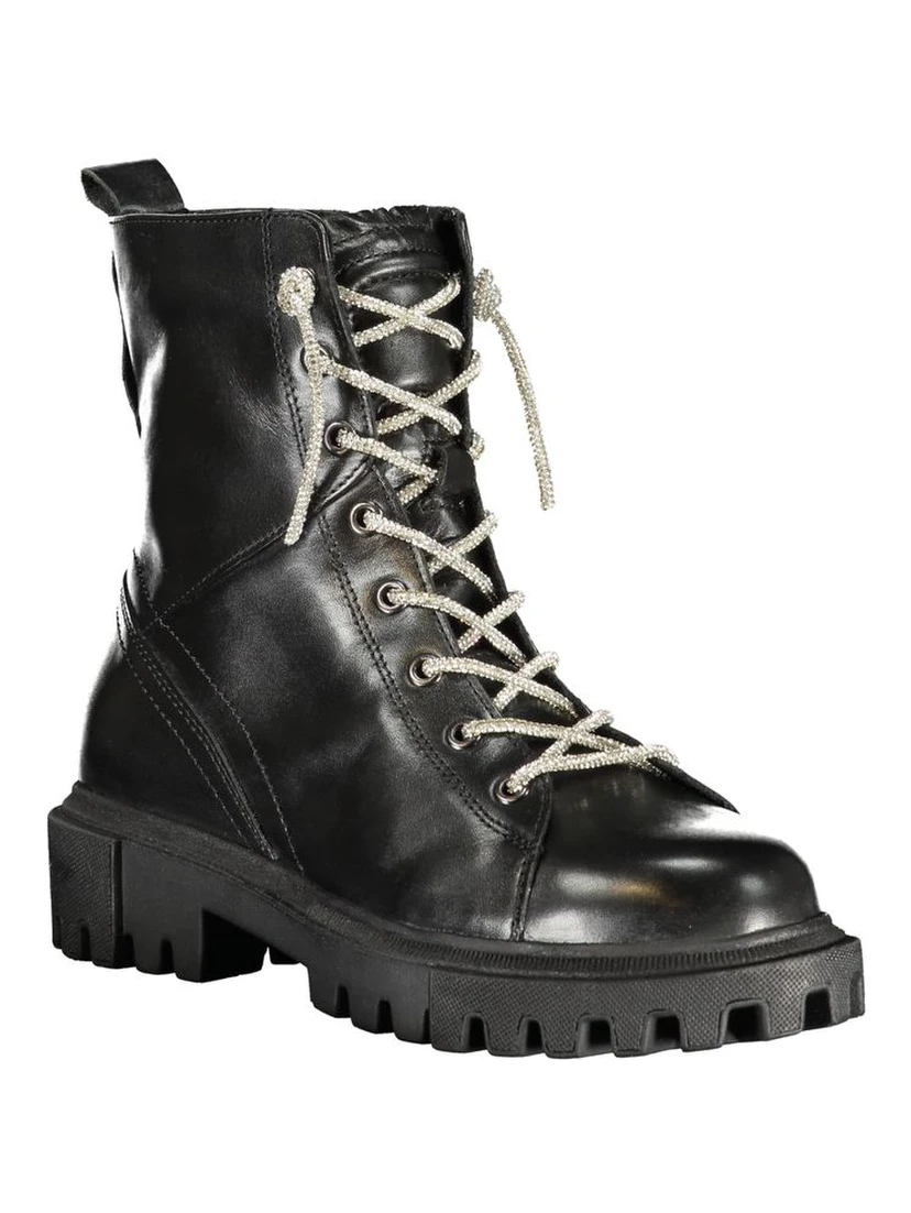 Black Leather Women Ankle Boot