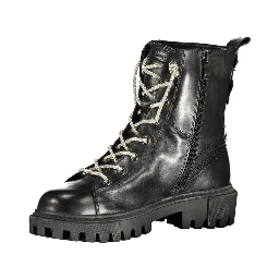 Black Leather Women Ankle Boot