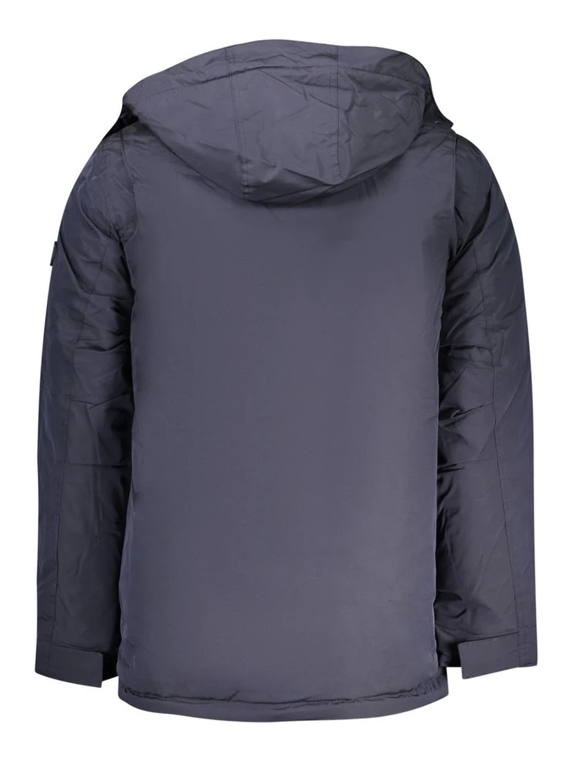 Blue Polyester Men's Parka Jacket