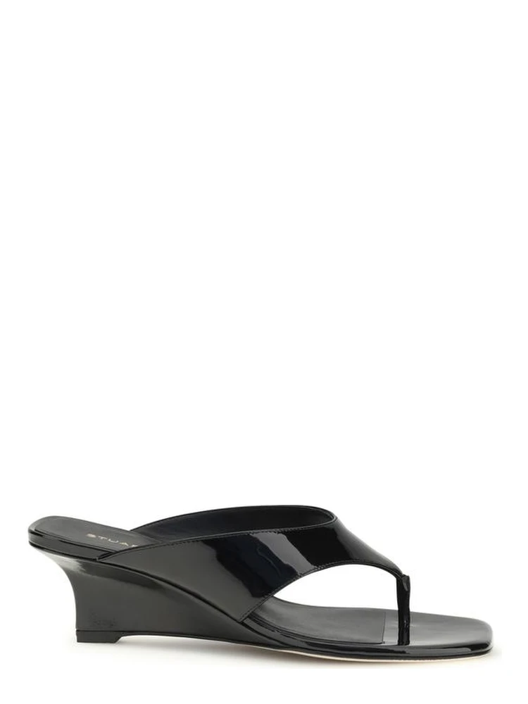 Black Calf Leather Bos Taurus Wedge Sandals