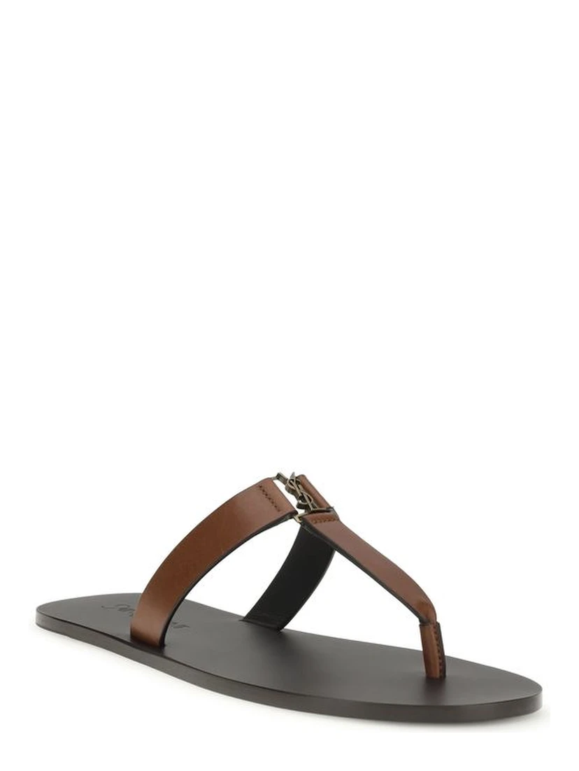 Brown Calf Leather Bos Taurus Flip-Flop Sandals