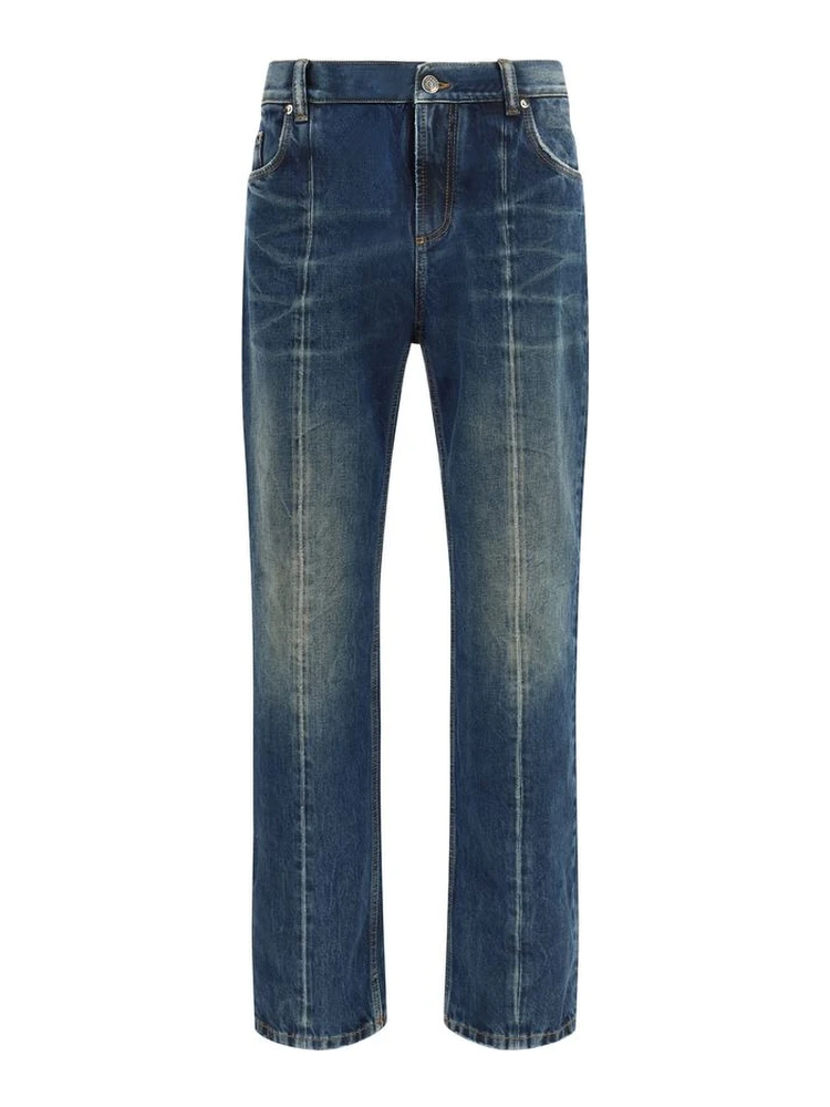 Blue Cotton Straight-Leg Jeans