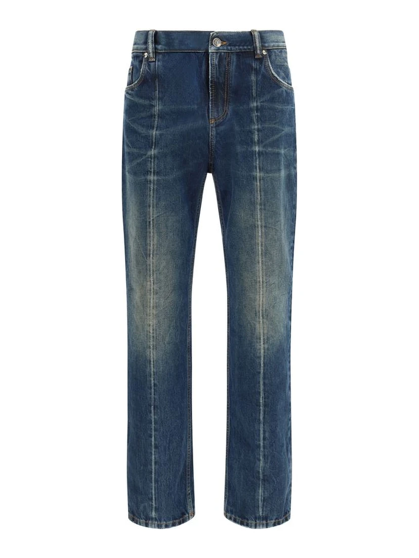 Blue Cotton Straight-Leg Jeans