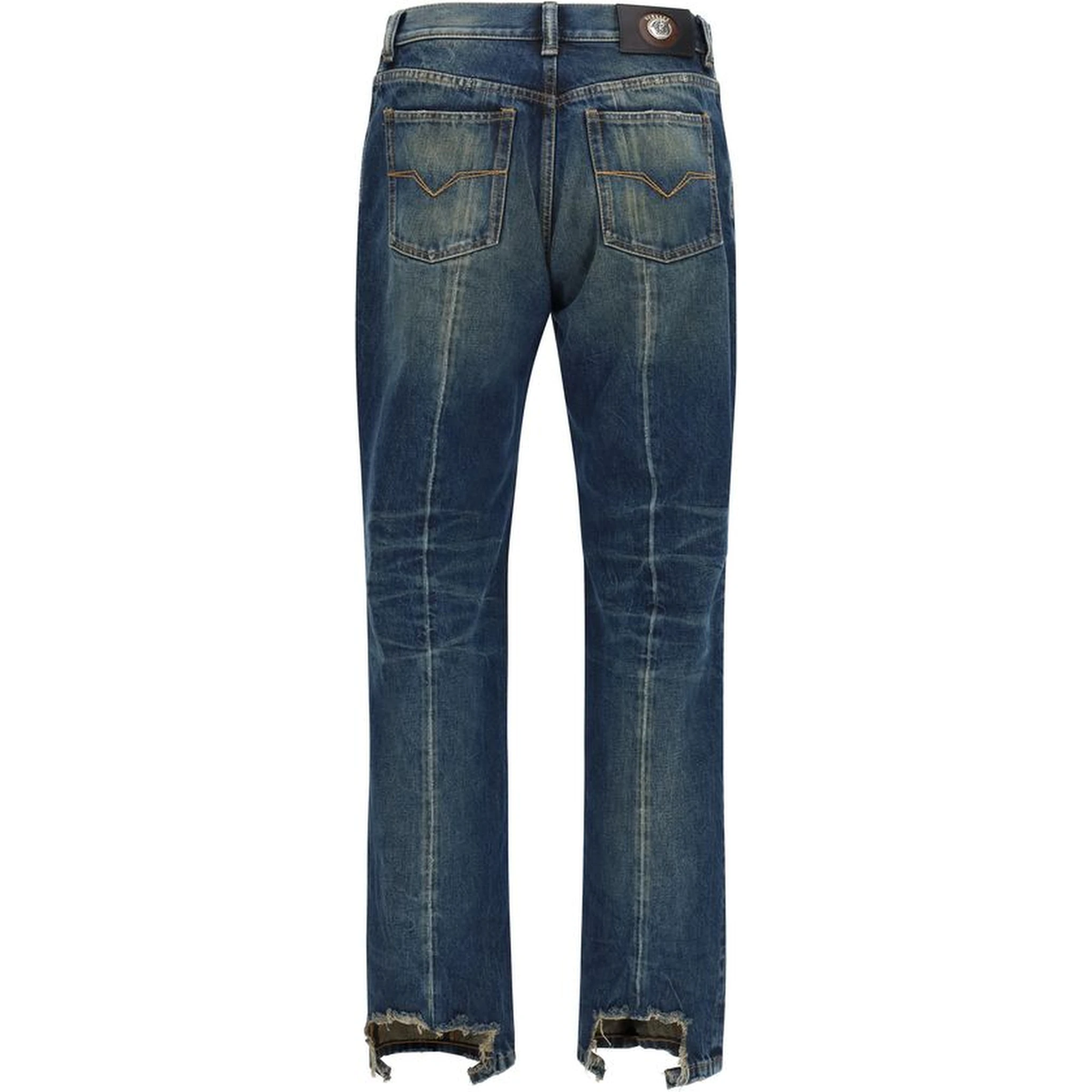 Blue Cotton Straight-Leg Jeans