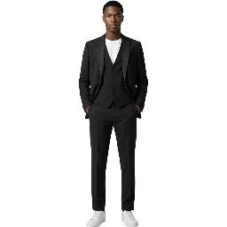 Black Polyester Three-Piece Suit
