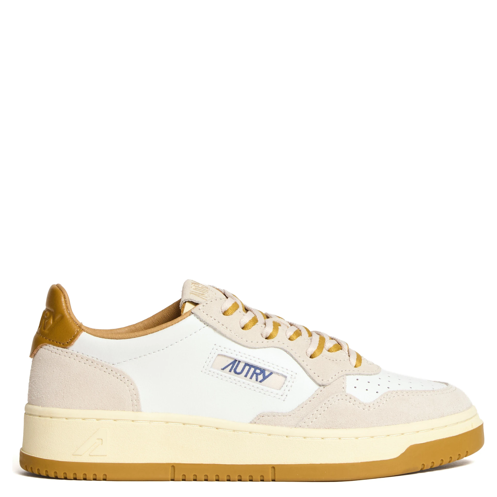 Sneakers Medalist Low In Pelle Bianca, Suede Sand