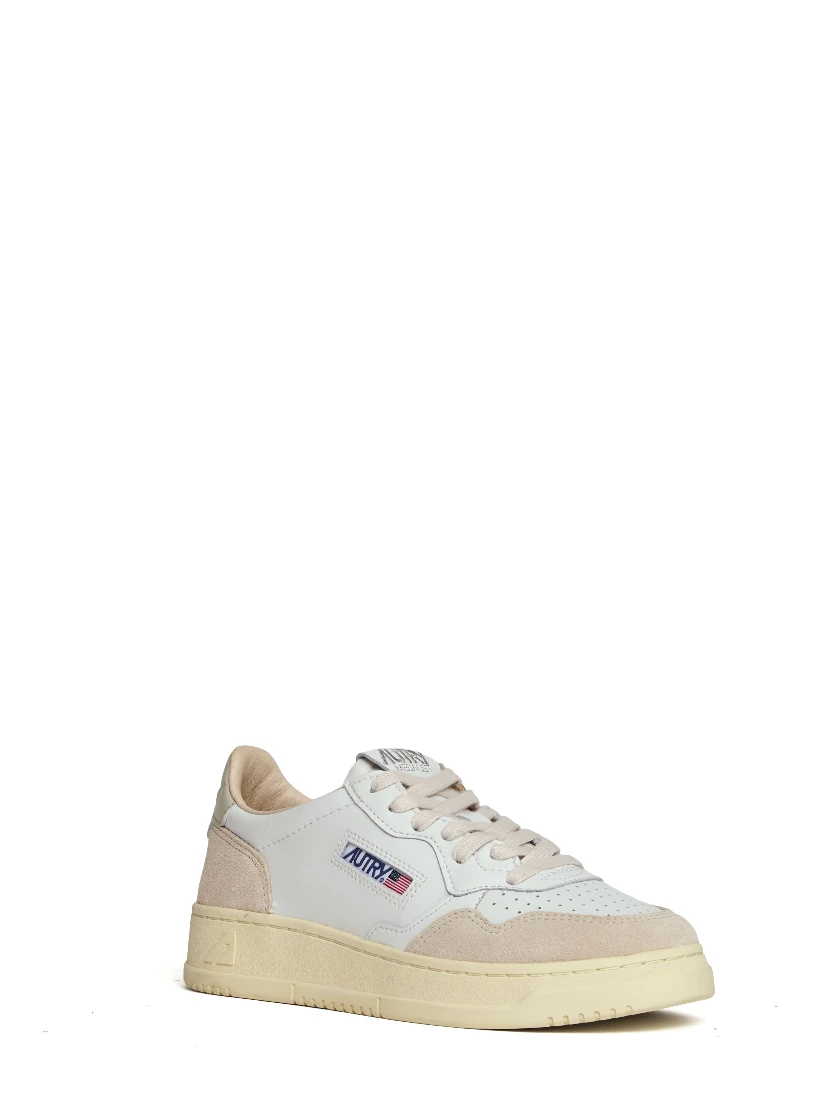 Sneakers Medalist Low In Pelle Bianca, Suede Beige