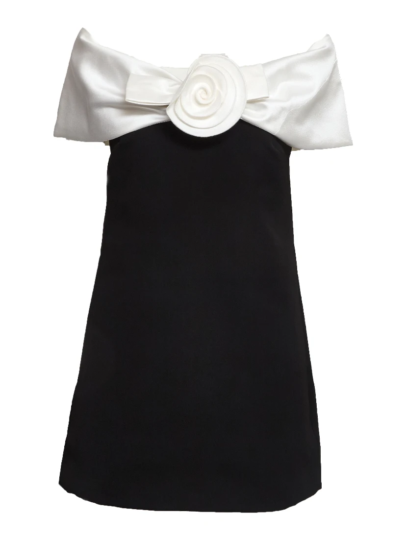 Black Crepe Flower Mini Dress