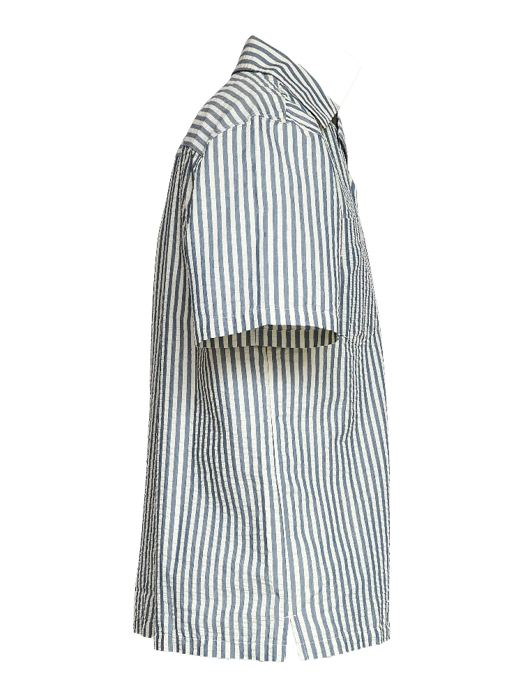S/S Leavel Stripe Shirt Cotton, Polyester Seersucker alternative