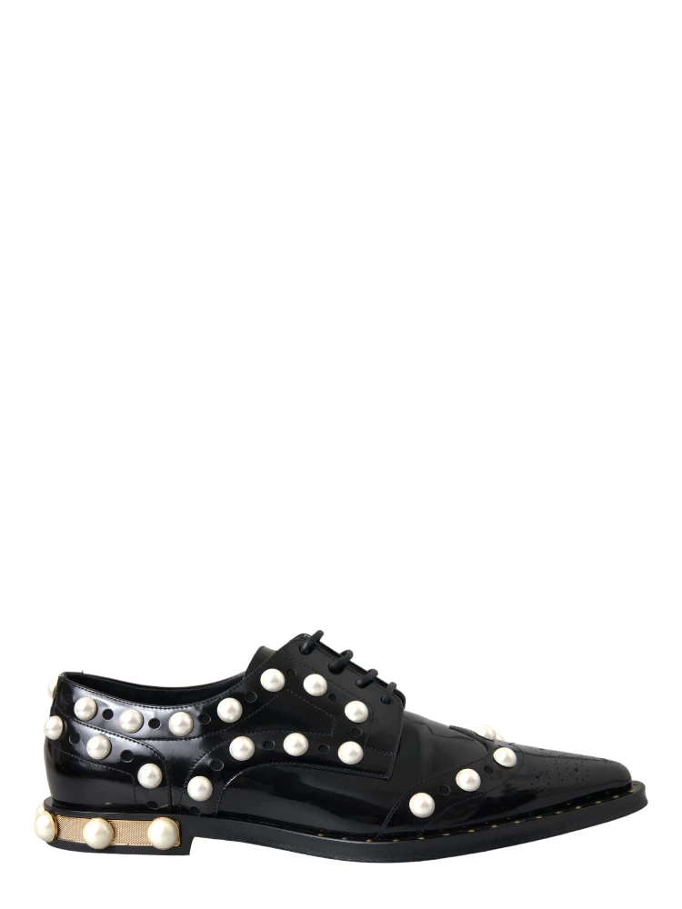 Black Leather Faux Pearl Dress Brogue Shoes alternative