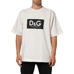 White Cotton Logo Print Men Crewneck T-shirt