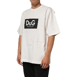 White Cotton Logo Print Men Crewneck T-shirt