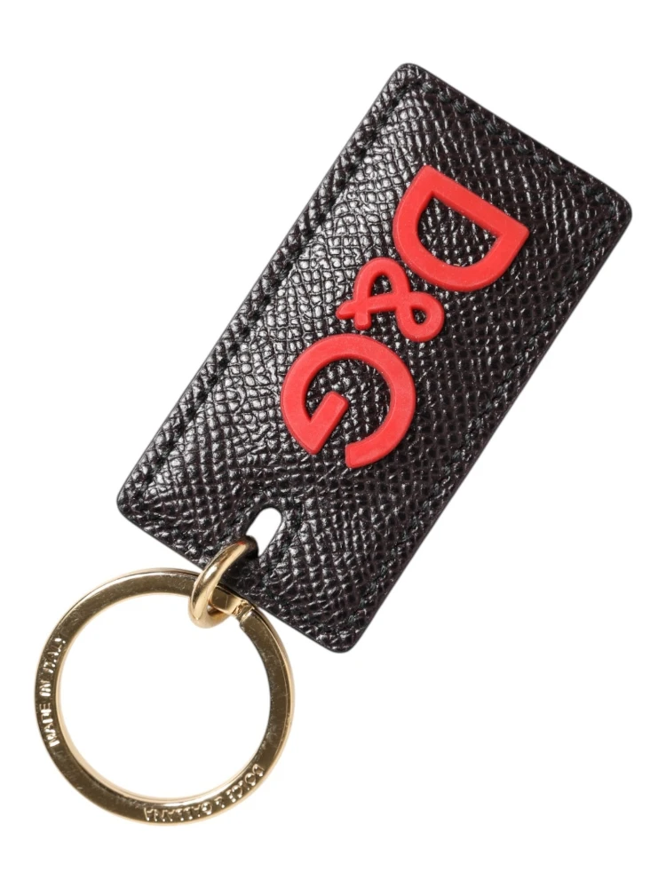 Black Calf Leather Logo Metal Ring Men Keychain Keyring alternative