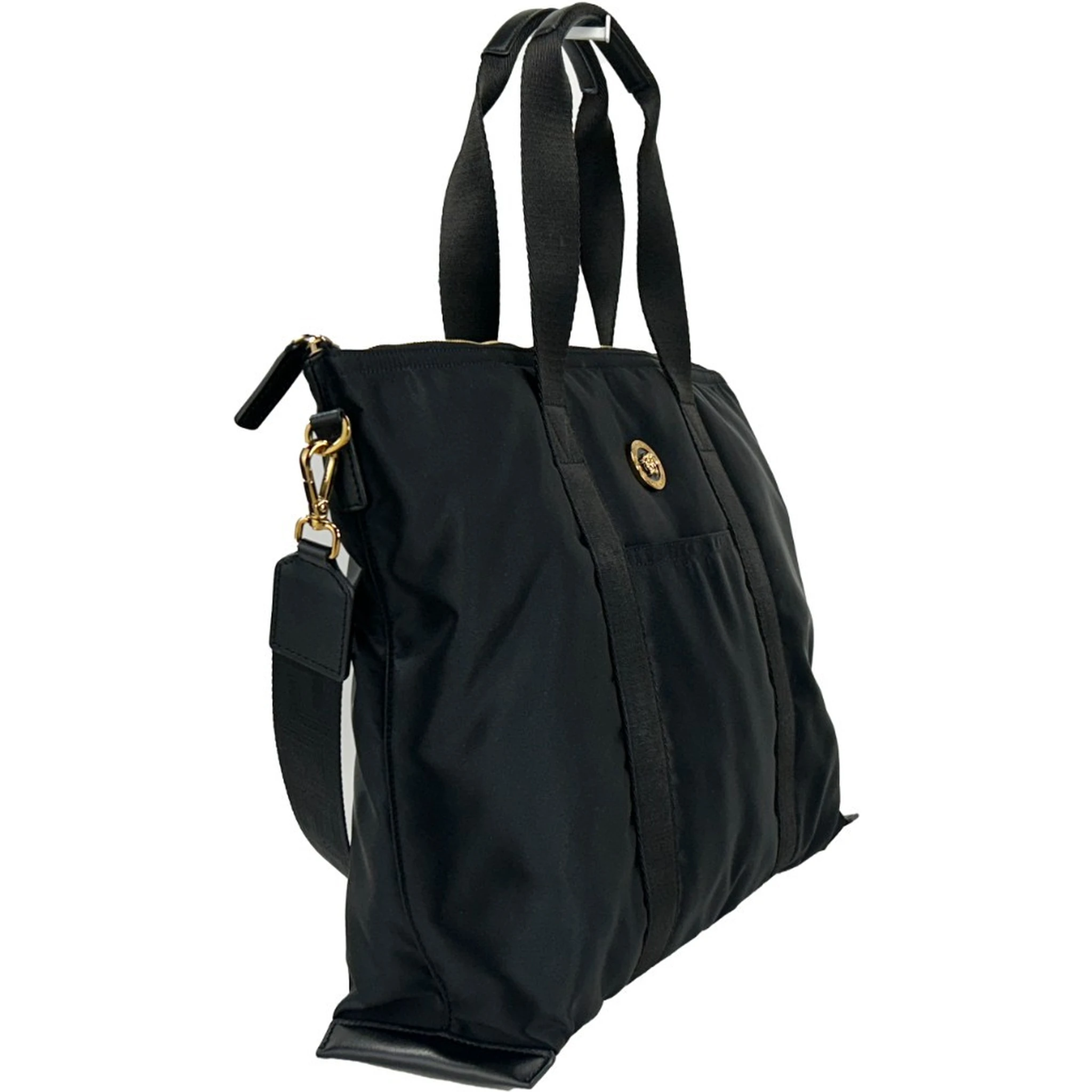 Versace Black Nylon Fabric La Medusa Shoulder Tote Bag